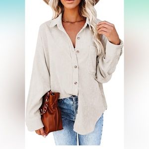 Beige Corduroy women button down